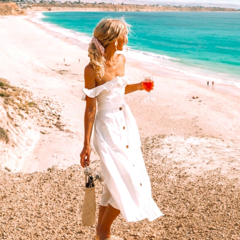 👒 (NWOT) INDIKAH DEEP END, WHITE MIDI DRESS 👒